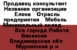 Продавец-консультант › Название организации ­ Елена › Отрасль предприятия ­ Мебель › Минимальный оклад ­ 20 000 - Все города Работа » Вакансии   . Владимирская обл.,Муромский р-н